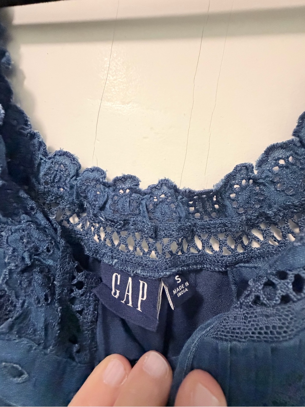 GAP Blue Tiered Lace-Trim cotton Sleeveless Maxi Dress - Picture 2 of 4